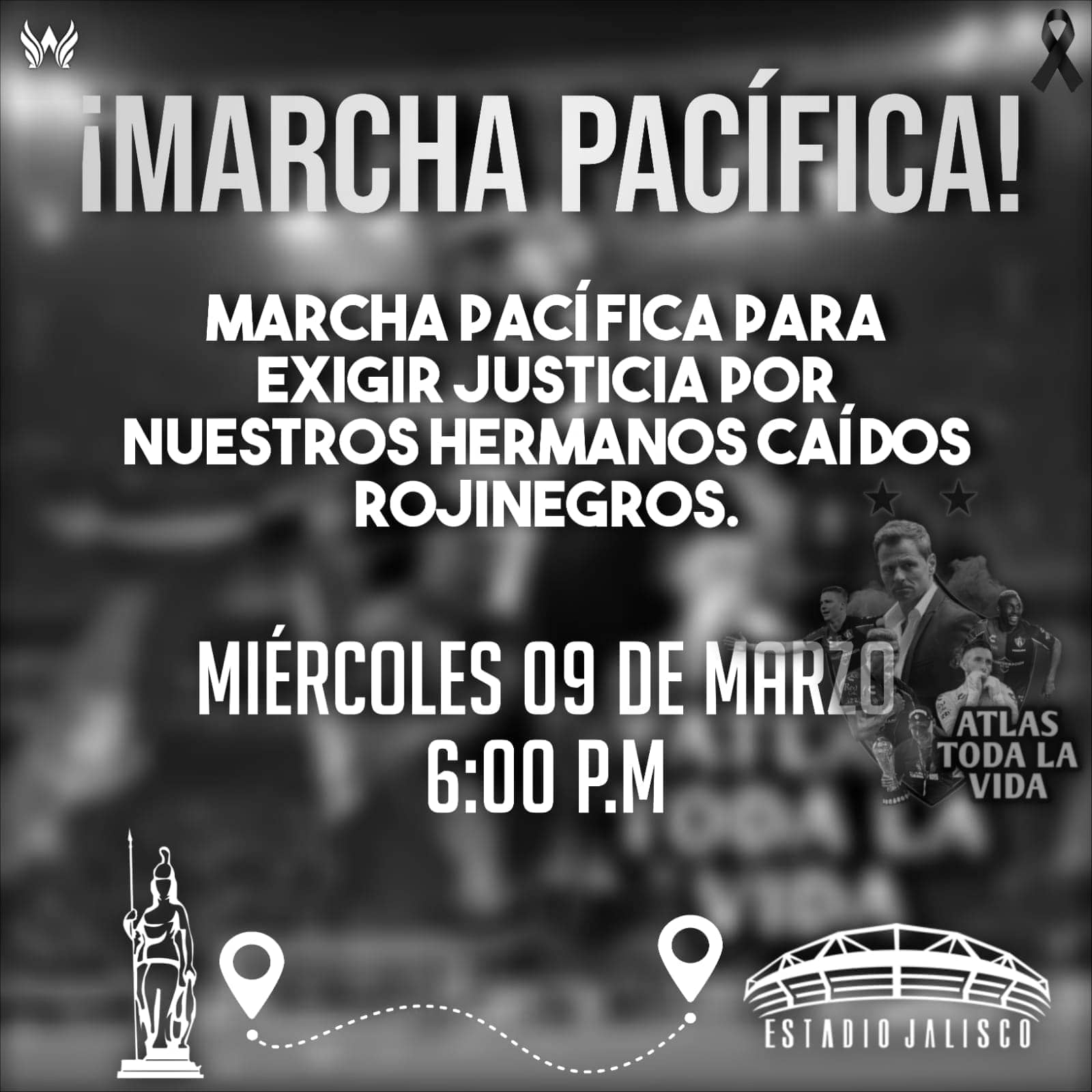 La marcha será encabezada por los aficionados del Atlas en el estadio de Guadalajara | Foto: Fb Soy Atlas