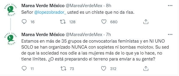Estas han sido algunas de las respuestas al presidente sobre la marcha de este 8 de marzo | Foto: Twitter Marea Verde
