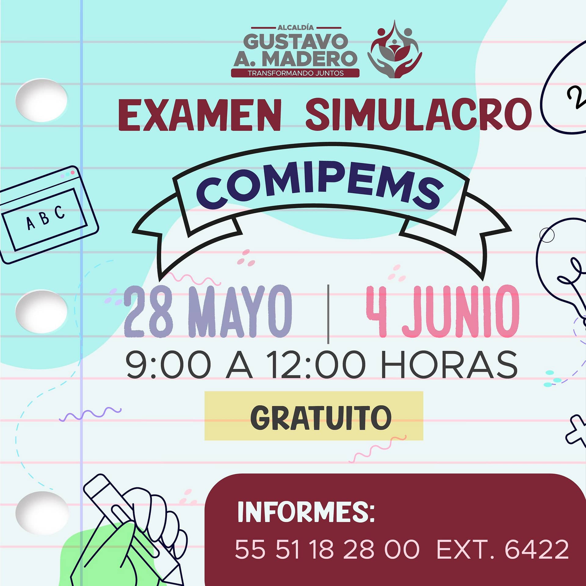 La alcaldía Gustavo A. Madero realizará un examen simulacro para el COMIPEMS Foto: Twitter alcaldía GAM