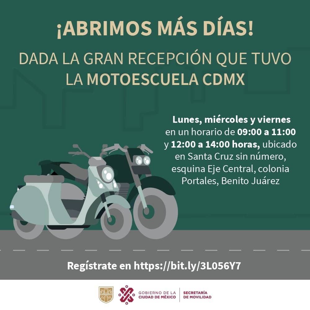 La Motoescuela en CDMX amplía su periodo de registro | Foto: Twitter SEMOVI
