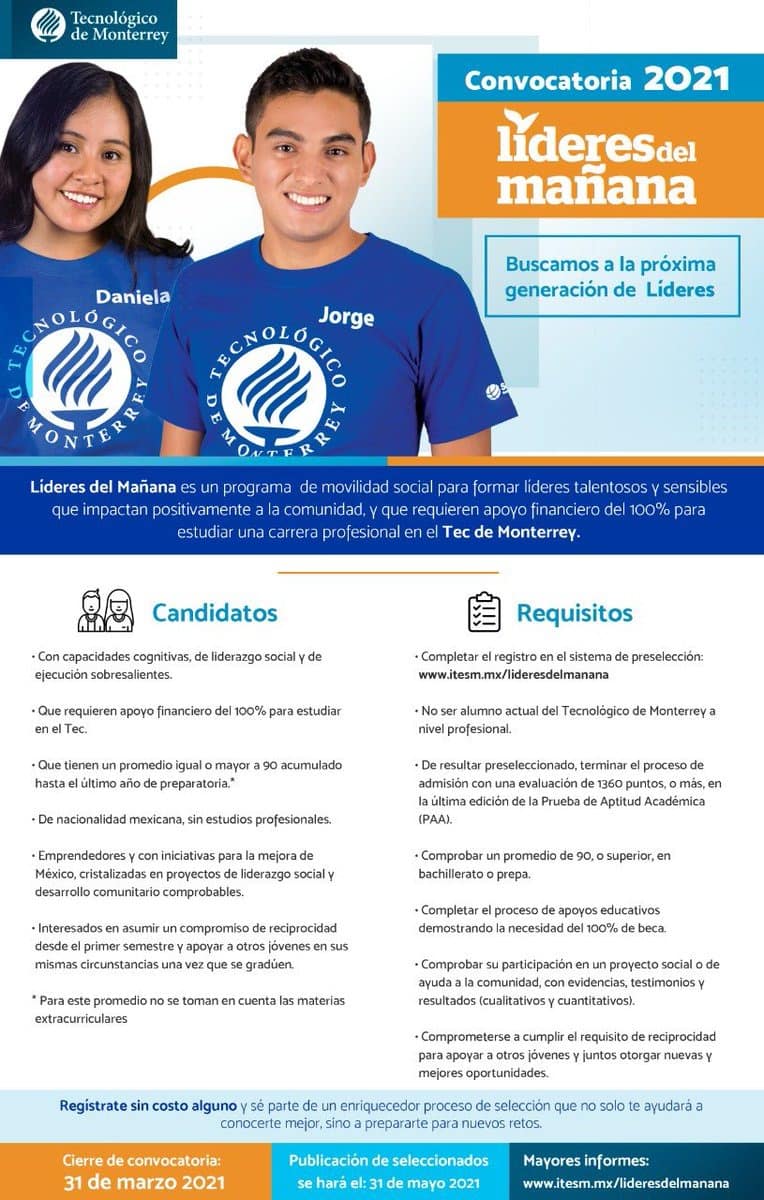 Beca lideres de mañana tec de monterrey 2020 convocatoria registro requisitos 1
