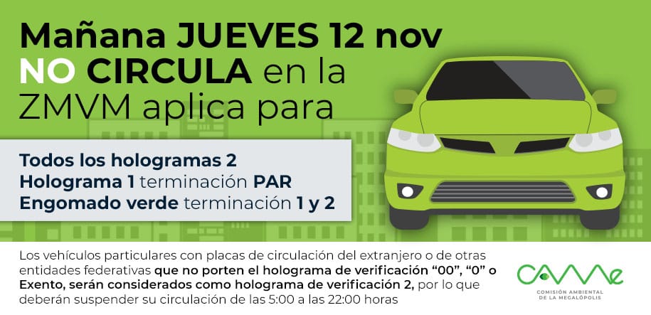 hoy no circula edomex 12 de noviembre contingencia