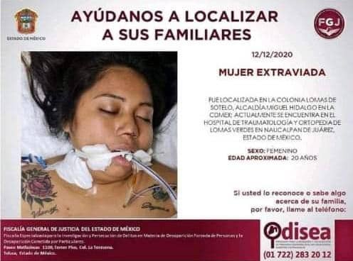 Buscan a familiares de mujer internada en Naucalpan Edomex