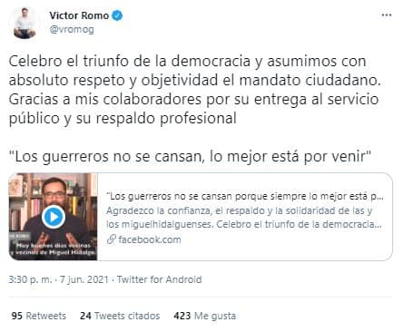 victor romo candidatos perdedores elecciones 2021 junio resultdos miguel hidalgo