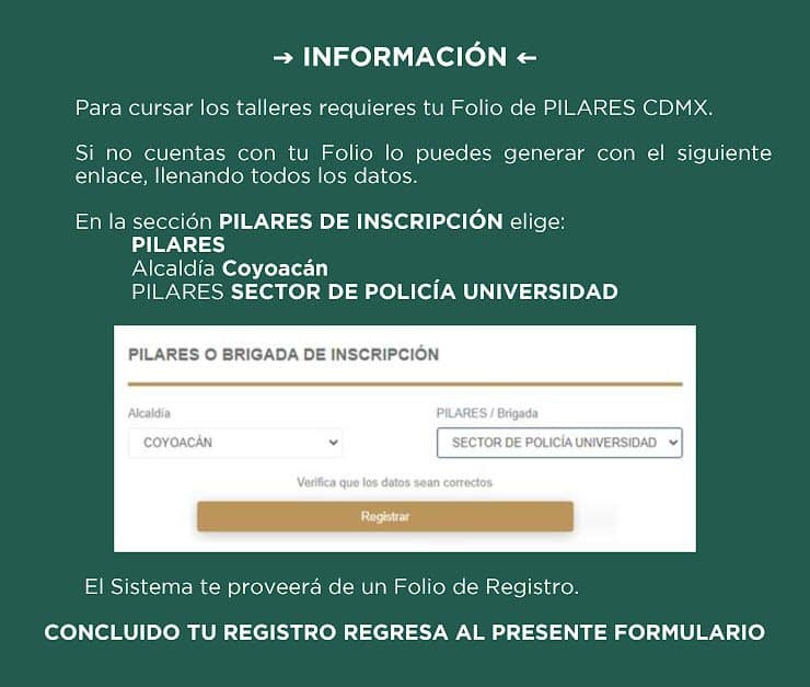 Ejemplo para obtener el folio PILARES | Foto: PILARES
