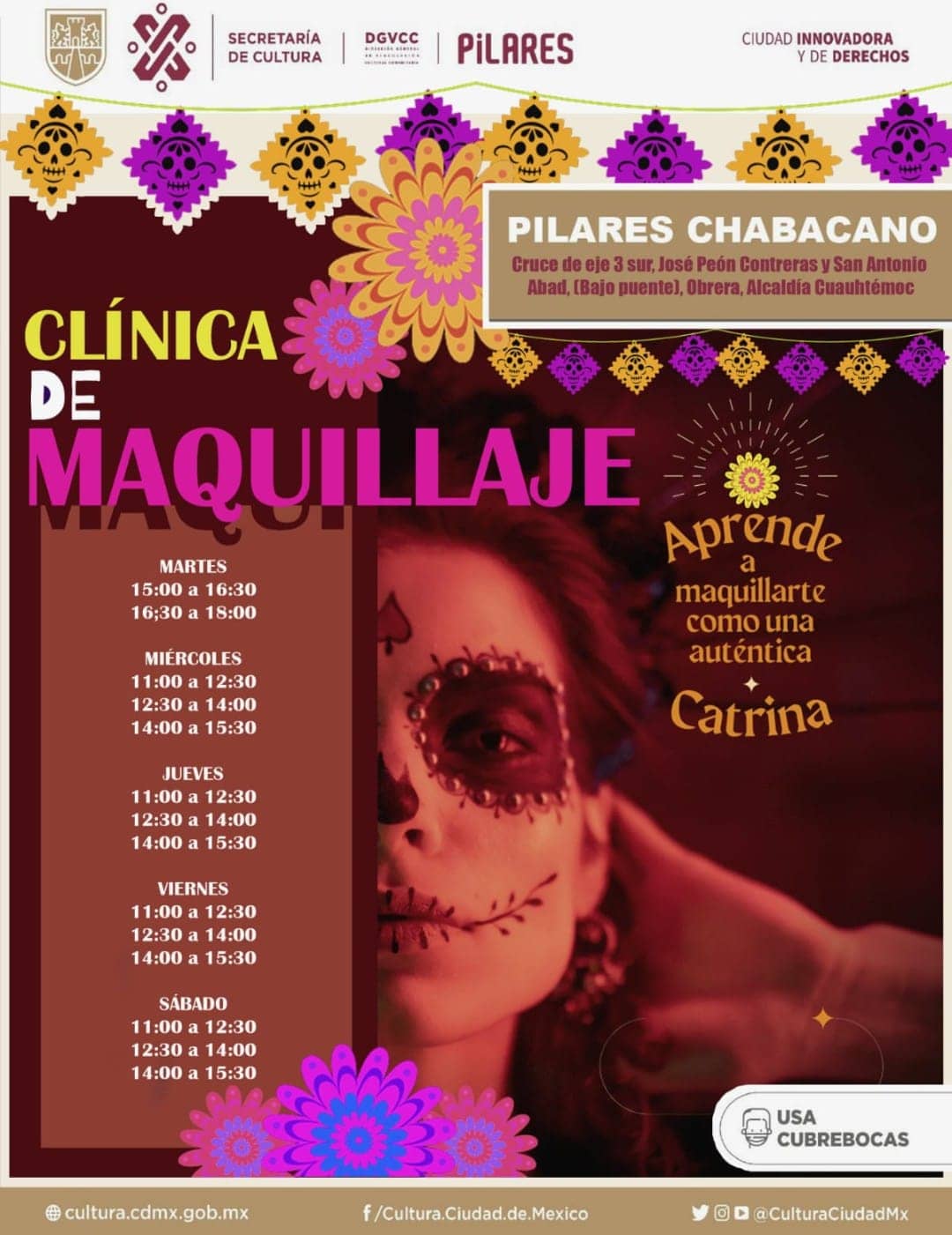 En PILARES CDMX también puedes tomar cursos de maquillaje para caracterizarte como catrina en Día de Muertos | Foto: FB PILARES 