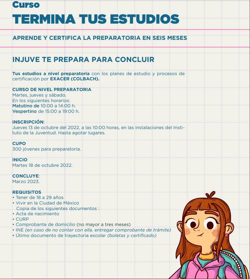 El curso tiene la certificación para el examen EXACER del Colegio de Bachilleres, también otra opción de prepa | Foto: INJUVE